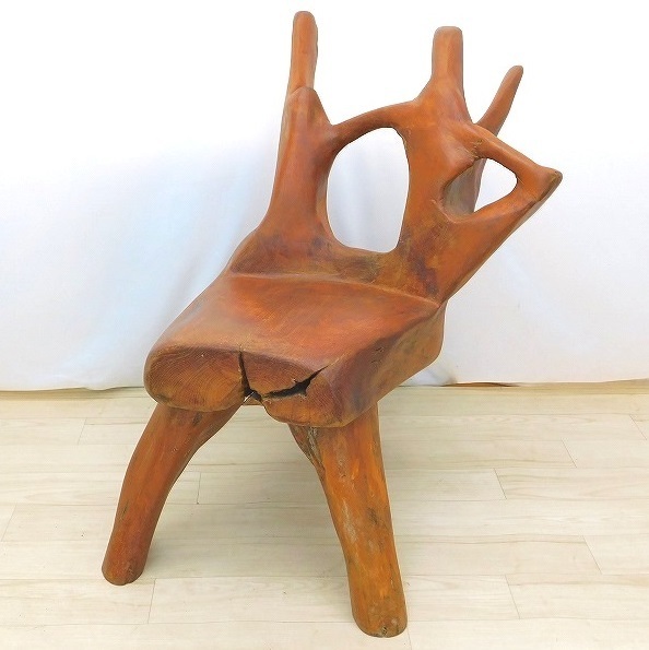 M372Mちょる☆ 資産家収蔵品【美術品】天然木のオブジェ 彫刻椅子 木彫刻 幅60×奥行80×高さ90cm 39kg １点もの 希少
