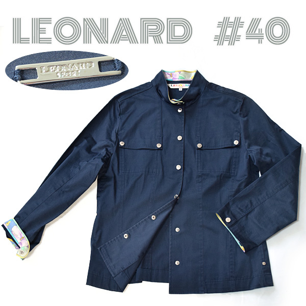 LEONAD SPORT■ロゴプレート付きブルゾン　ジャケット　アウター　ネイビー レディース40　アウター レオナール