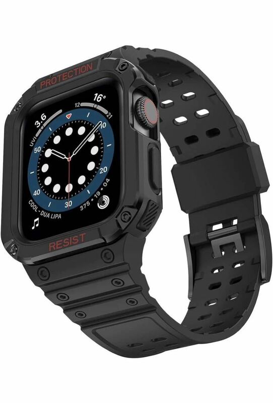 Apple Watch バンド42/44/45mm用バンド アップルウォッチ ウルトラ ケース 一体型ベルト アップルウォッチ ウルトラ バンドシリコン素材黒