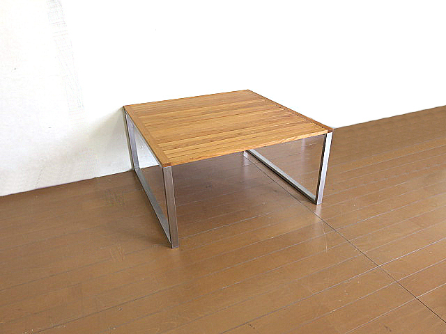モデルルーム展示品　葉山ガーデン　ステンレスベースチーク材ガーデンテーブル　サイドテーブル/ガーデンファニチャー