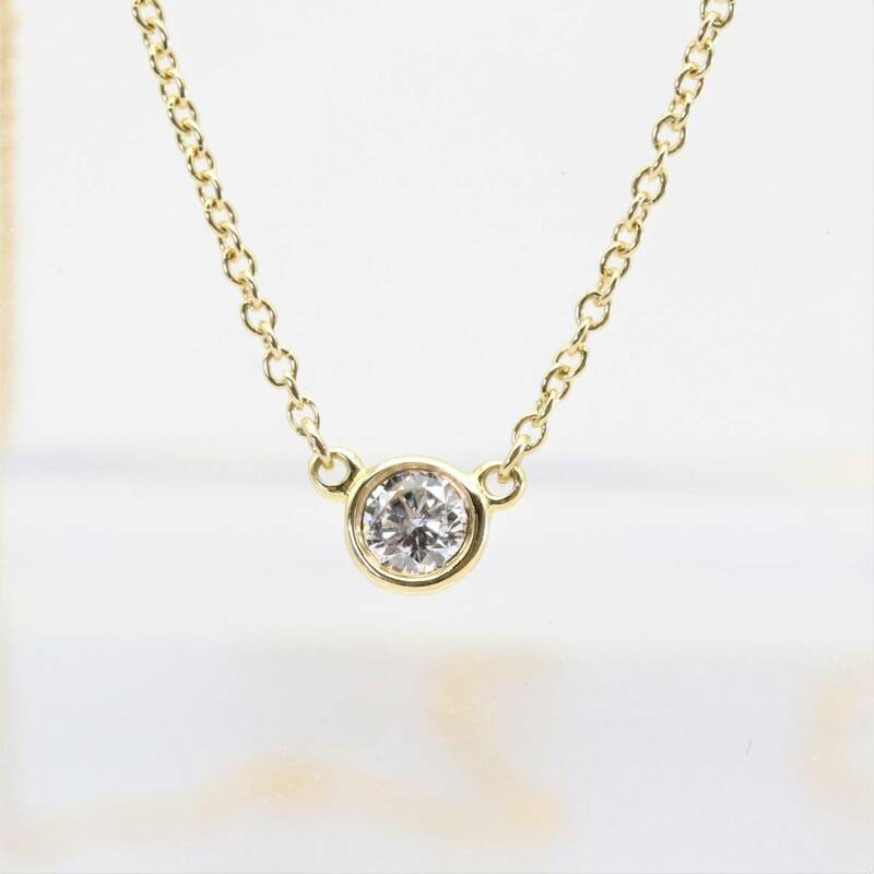 美品 ティファニー K18(750) バイザヤード 1P ダイヤモンド ネックレス 枠込み 4ｍｍ Tiffany & Co.