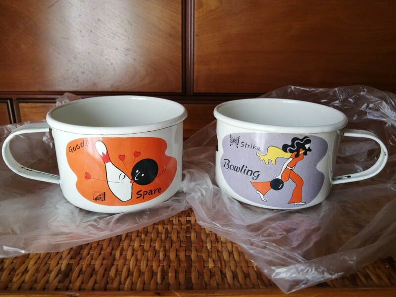 未使用 昭和レトロ ホーロー マグカップ 2個セット 日本製 琺瑯 スープカップ 雑貨 レトロポップ 食器 ビンテージ ペア 70s コーヒーカップ