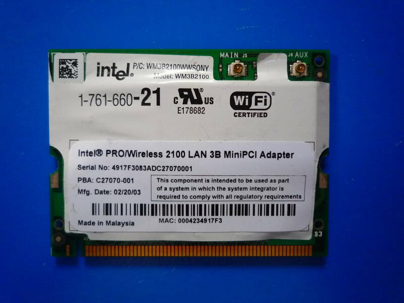 ☆彡 Intel PRO/Wireless 2100 LAN 3B MiniPCI アダプター　☆PCI-W02