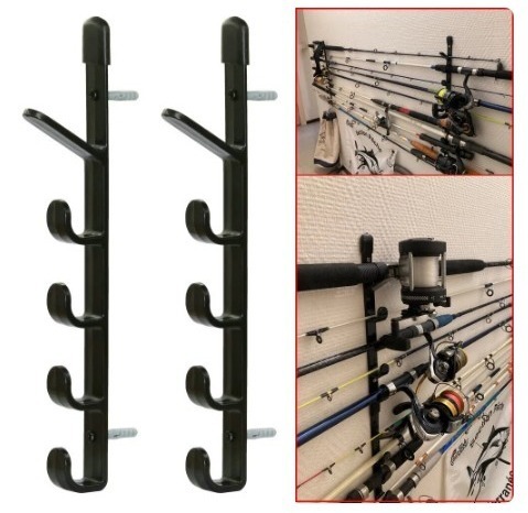 【送料無料】1 ペア釣り竿収納壁ブラケット実用的なツール釣り竿ラック 5 ロッド用ハードプラスチックホルダー