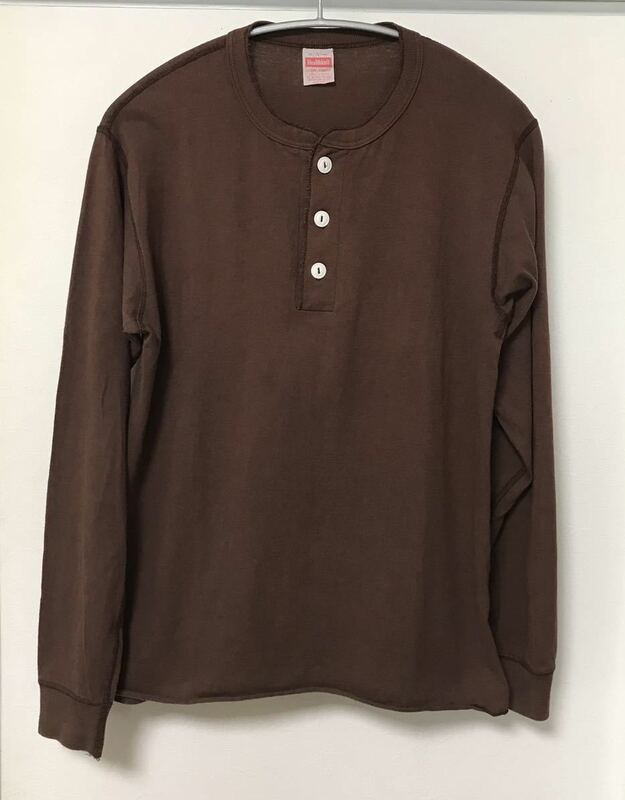 ◆【人気】Healthknit ヘルスニット/ ロングスリーブヘンリーネック Tシャツ Brown Mサイズ