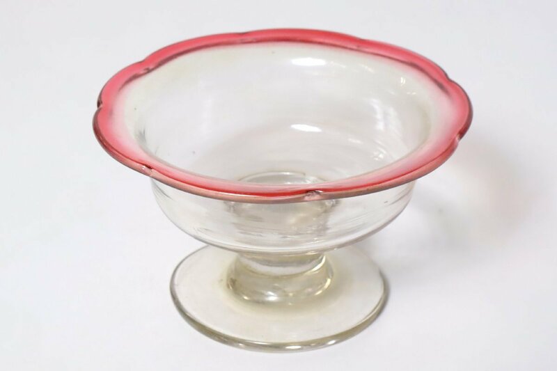 ウランガラス 赤縁 氷カップ 足付 硝子細工 / アイスカップ 氷コップ かき氷 デザート