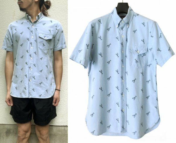 POLO RALPH LAUREN LOBSTER BUTTON-DOWN SHIRT S ポロ オックスフォード ロブスター 総柄 半袖シャツ ※レターパック可