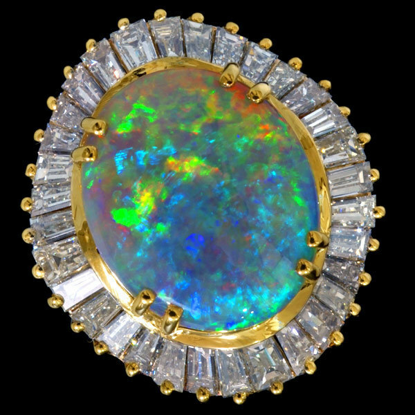 A4229 美しい大粒オパール５．４０ct 天然絶品ダイヤモンド 最高級14金無垢セレブリティリング