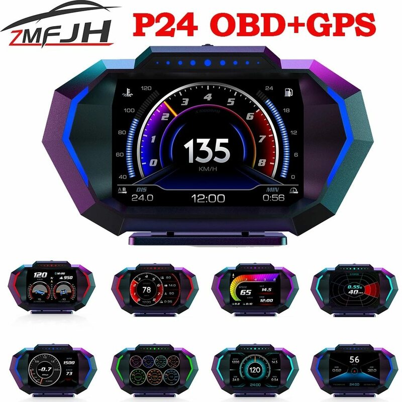 多彩な機能 ★ インターフェース P24 obd2 GPS 傾斜計 スピードメーター ★ ディスプレイ Huawei dun 消費 タコメーター 水温度計 H142