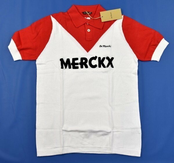 レトロ★De Marchi★デマルキ MERCKX 1970 ROUBAIX ポロシャツ size:S ホワイト/レッド ※背面3ポケット有