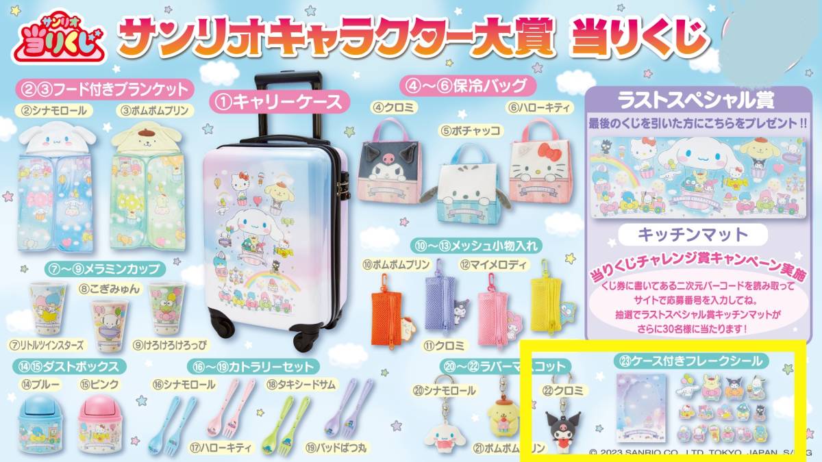 特価☆☆サンリオ　キャラクター大賞　当りくじ（22 ラバーマスコット　クロミ、23 ケース付きフレークシール） ☆☆新品　未開封喫煙者無