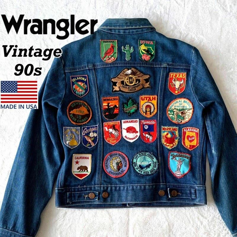 【希少】USA製 80s Wrangler ラングラー デニム ジャケット ジージャン Gジャン ワッペンカスタム 白三角タグ old ヴィンテージ