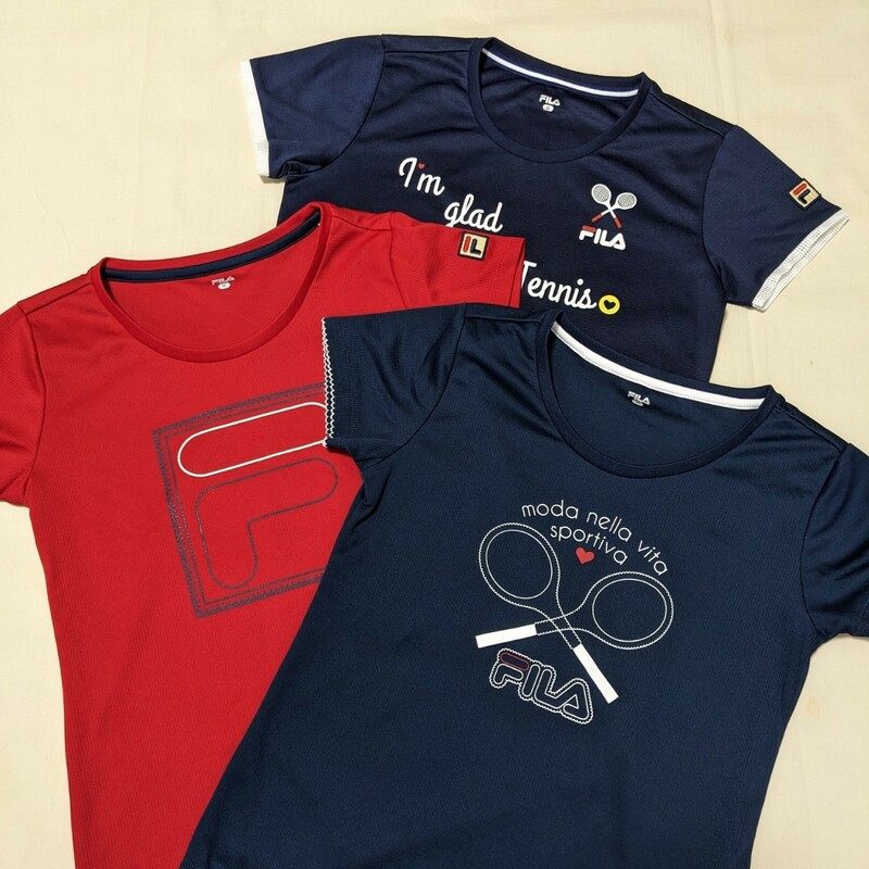 +PX5 FILA フィラ レディース M 半袖 Tシャツ カットソー 3点 セット 紺 赤 スポーツ ウェア テニス トレーニング