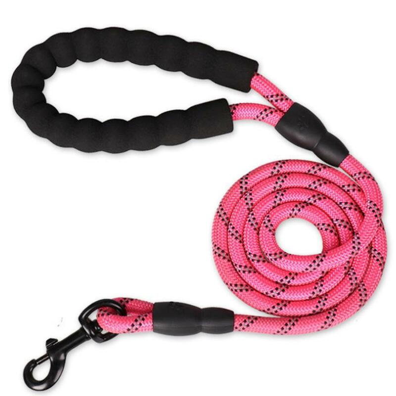 ピンク◎クッション持ち手付き1.2m 幅120ｍｍ リード 光反射材 丸ロープ 中型犬 大型犬 ドッグ 散歩用
