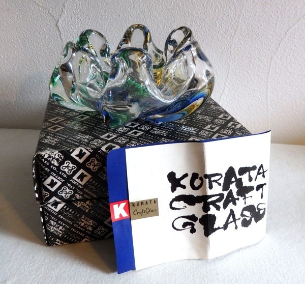 工芸ガラス クラタ クラフト 色付き 灰皿 小物入れ レトロ KURATA CRAFT GLASS 箱付 美品