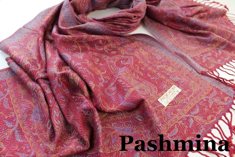 新品【Pashmina パシュミナ】ツタ 華 ペイズリー柄 大判 中薄手 ストール RED 赤 レッド系 Cashmere カシミア100%