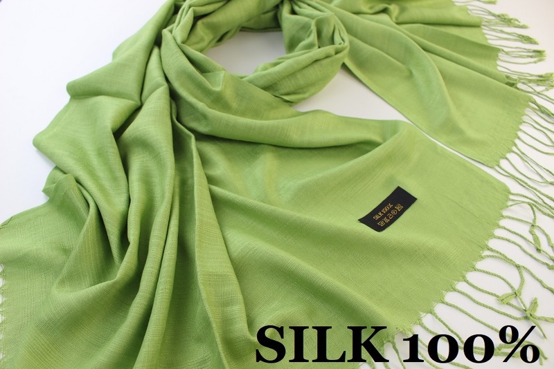 新品【SILK シルク100%】無地 Plain 大判 薄手 ストール Y.GREEN 黄緑 イエローグリーン系