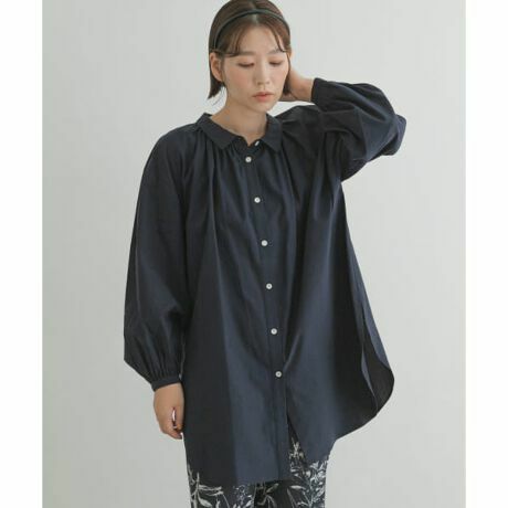 美品♪　[URBAN RESEARCH ROSSO ]　　ギャザーオーバーシャツチュニック　NAVY　フリーサイズ