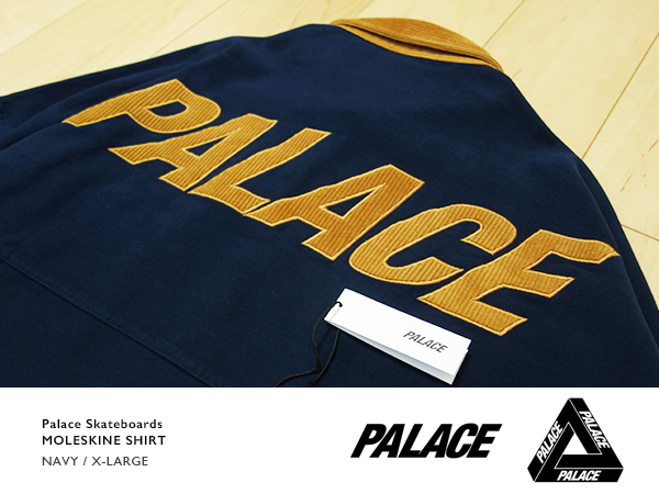 ◆極美中古 XL Palace Skateboards MOLESKINE SHIRT NAVY 21AW ◆ パレス モールスキン シャツ コーデュロイ ネイビー 刺繍 スケートボード