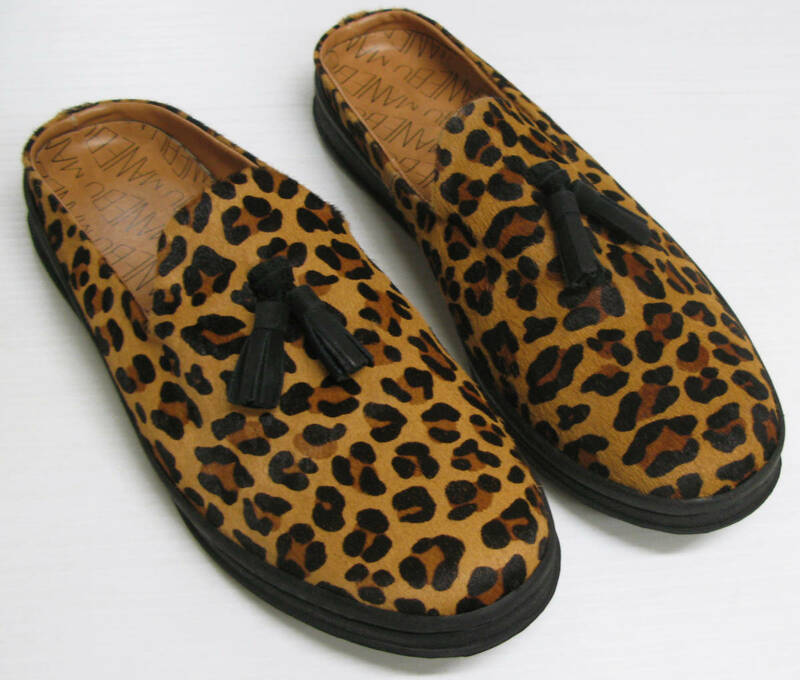 MANEBU BITCH SLIPPER HARAKO Leopard Print 41 Brand New （ マネブ 豹柄 ハラコ レザー スリッパ サンダル 41 展示品 靴 革 スリッポン