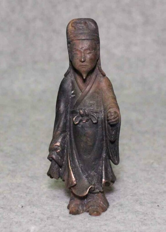 金属工芸●●置物　人物像　銅製●古銅　文人　10.5cm 中国　文官　僧侶　ブロンズ像　bronze