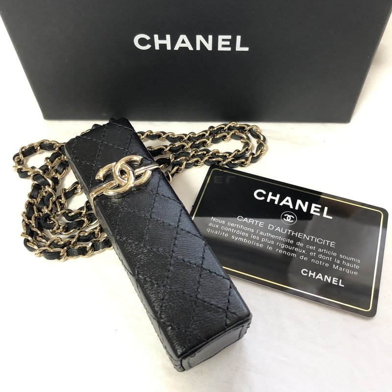 即決！極上品 セレブ必見！！ CHANEL シャネル リップケース マトラッセ ココマーク AP2192 ラムスキン チャーム ネックレス IW310CA04CHN