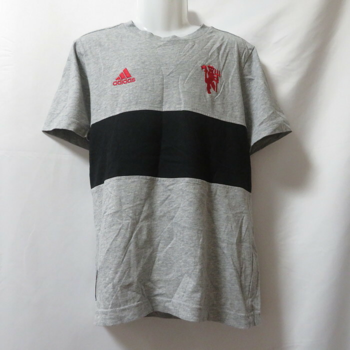 古着 ジュニアM(150) adidas/アディダス マンチェスターユナイテッド Tシャツ 半袖 カジュアル グレー