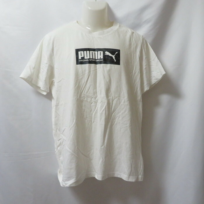 古着 メンズL PUMA/プーマ Tシャツ 半袖 スポーツMIX カジュアル ホワイト 845075-02