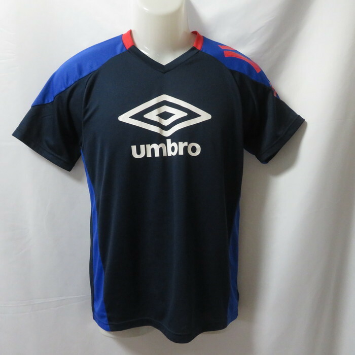 古着 メンズS UMBRO/アンブロ サッカー フットサル プラクティスシャツ 半袖 練習着 ネイビー/ブルー UBS7631