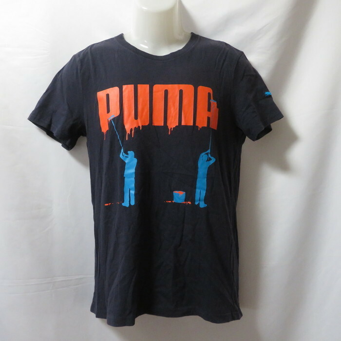 古着 メンズS PUMA/プーマ Tシャツ 半袖 スポーツMIX カジュアル ネイビー 833257