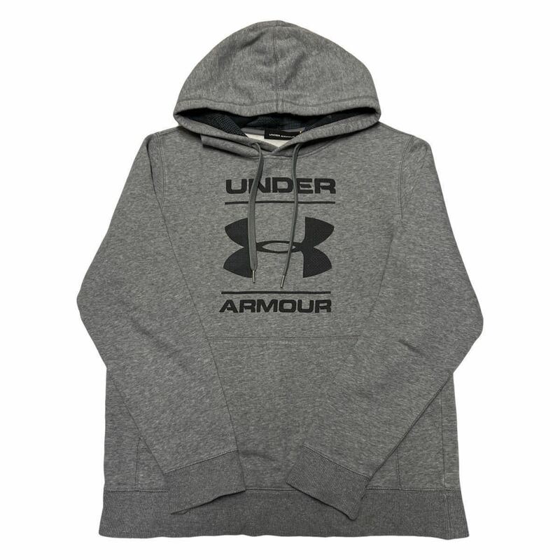 UNDER ARMOUR アンダーアーマー UAライバルコットンブロックロゴプルオーバーフーディ グレー M