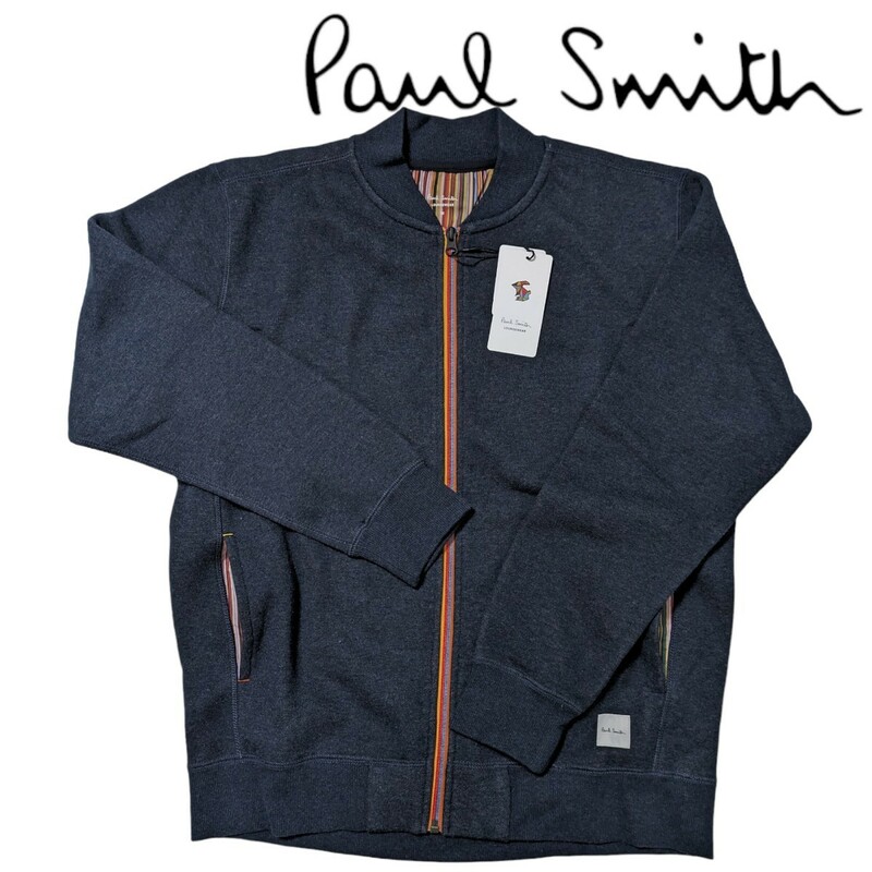 新品 ポールスミス Paul Smith 裏起毛 ジップアップ M マルチストライプ スウェット 紺 ネイビー メンズ 秋冬