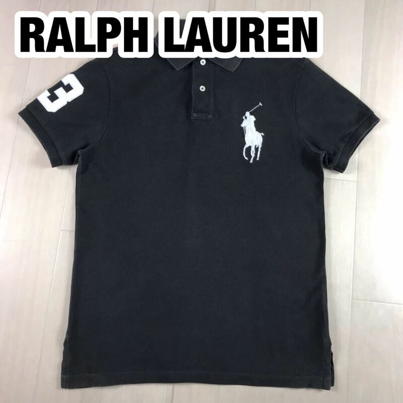 POLO BY RALPH LAUREN ポロ バイ ラルフローレン 半袖 ポロシャツ S ブラック 刺繍ポニー ワッペン