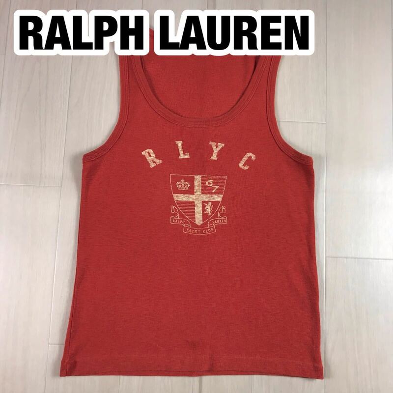 RALPH LAUREN ラルフローレン タンクトップ L レッド シールプリントロゴ