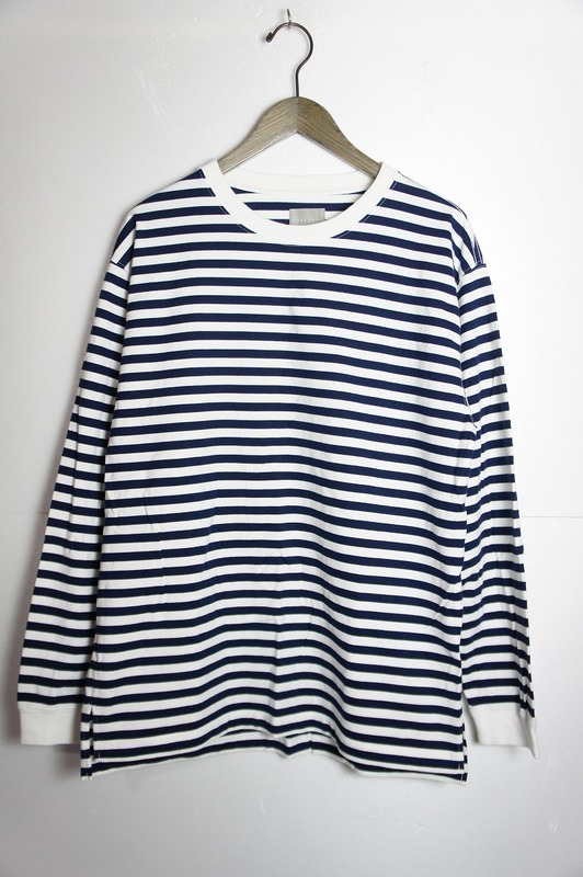 美品正規 22SS CURLY＆Co. カーリー RELAXIN L/S BORDER TEE 長袖 ボーダー Tシャツ カットソー 221-34011 紺白 サイズ2 本物 1011N