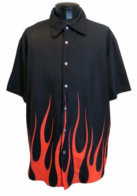 新品 5XLサイズ ファイヤーパターン 半袖シャツ 1518 黒×赤 ビッグサイズ ヴィジュアル系 アメリカン 柄シャツ バイカー パンク ロック