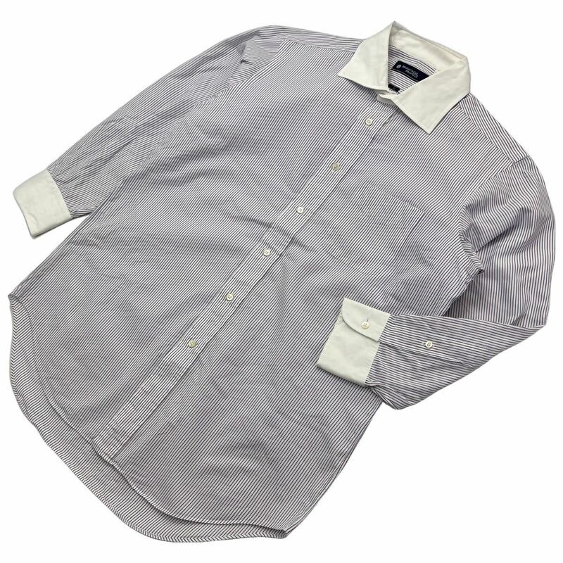 MAKER'S SHIRT 鎌倉 ストライプ シャツ ドレスシャツ ホワイト パープル ブルー 41-85 ビジネス オフィス 二次会 メイカーズシャツ■S2444