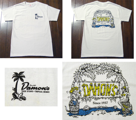 LA DAMON'S TIKI RESTAURANT Tシャツ S / Since 1937,30s,ティキ,トロピカル,Bar,ハワイアン,アロハ,Glendale,Mai Tai,バンブー,HULA,Hanes