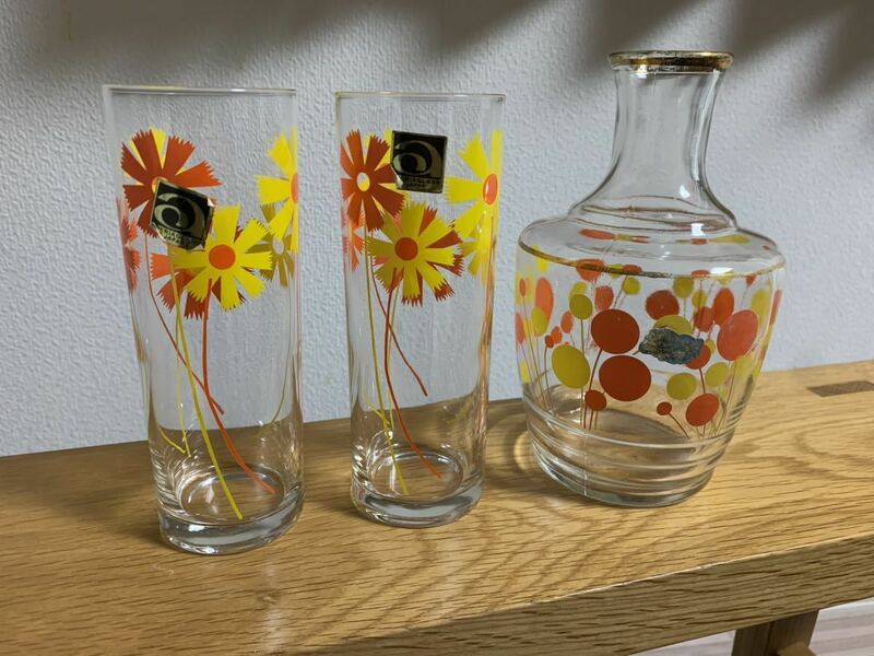 未使用品 アデリアグラス NT 3点セット 昭和レトロポップ 花柄 タンブラーグラス