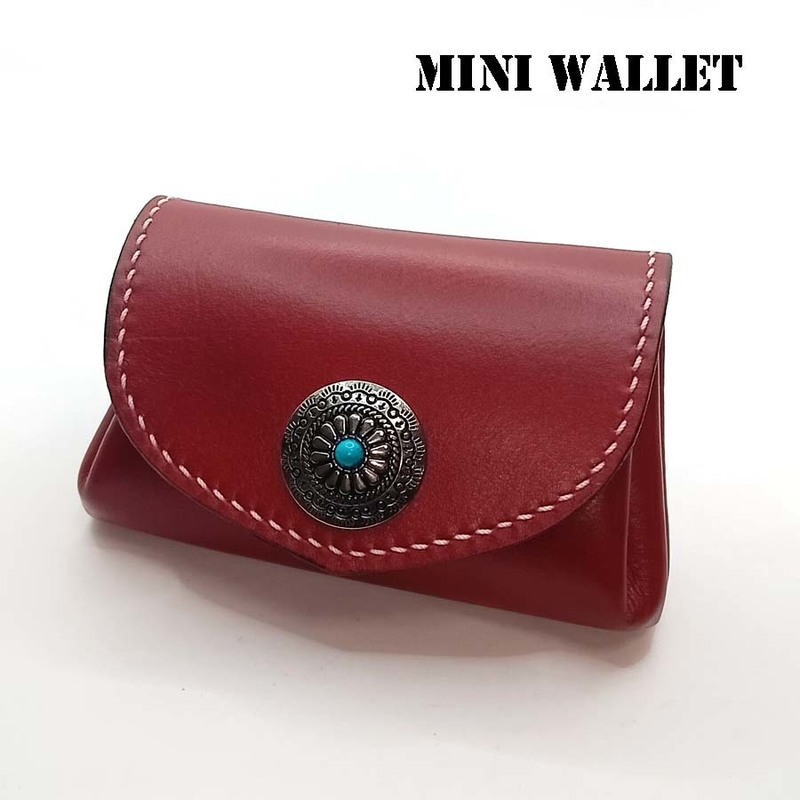 本革 レザー ミニ ウォレット 財布 レッド 赤色 コンパクト ウォレット アコーディオン ハンドメイド レザークラフト