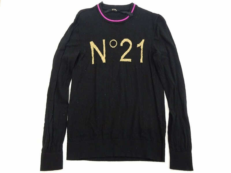 N°21 ヌメロ ヴェニトゥーノ ニット レディース ブラック 毛100％ ピンク ロゴ