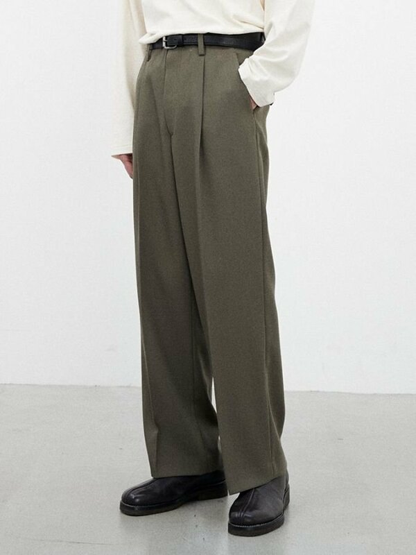 23SS/完売 M カーキ【未使用タグ付】LIDNM リドム WOOL BACKSATIN STRAIGHT SLACKS ウール バックサテン ストレート スラックス