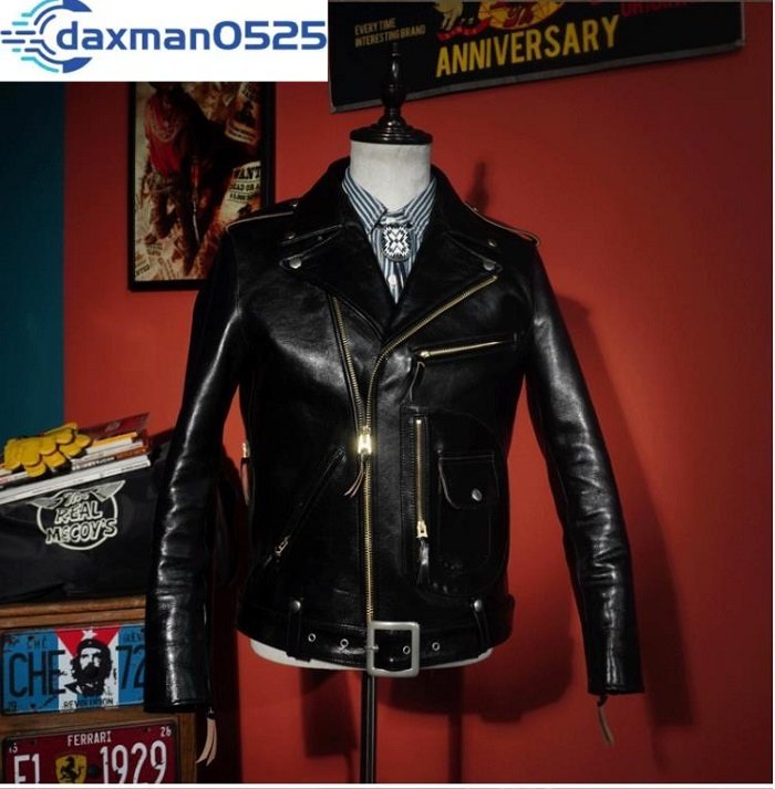 1.3mm 姫路レザー 茶芯ホースハイド 50's J-24タイプ ダブルライダース ブラック L(38) サイズ選択可 フルグレインレザー ジャケット 馬革