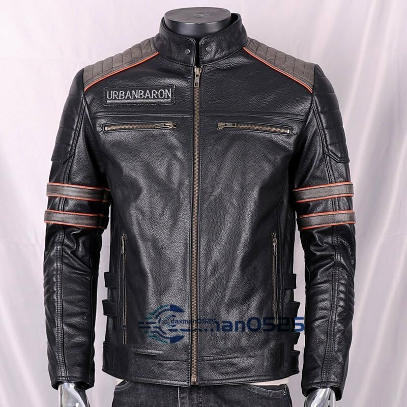 牛革 ライダース ジャケット カウハイド 本革 レザー どくろ図案 バイクウエア M~4XL