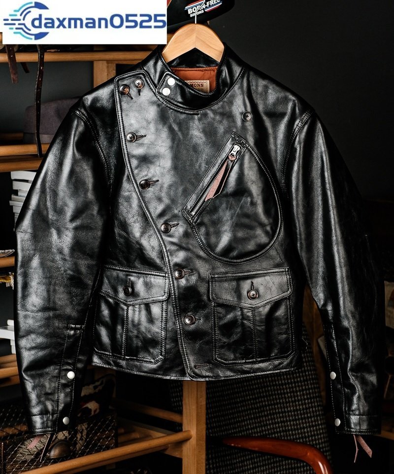 1.3mm 姫路レザー 茶芯ホースハイド 20's アビエイターライダースジャケット ブラック L(38) サイズ選択可 A-1 コサック Dポケット 馬革
