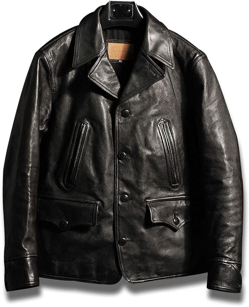 本革 メンズ レア 1.3mm 茶芯ホースハイド 30's スイッチヤードコート レザージャケット ブラック ヴィンテージ加工 カーコート ブレーキマ