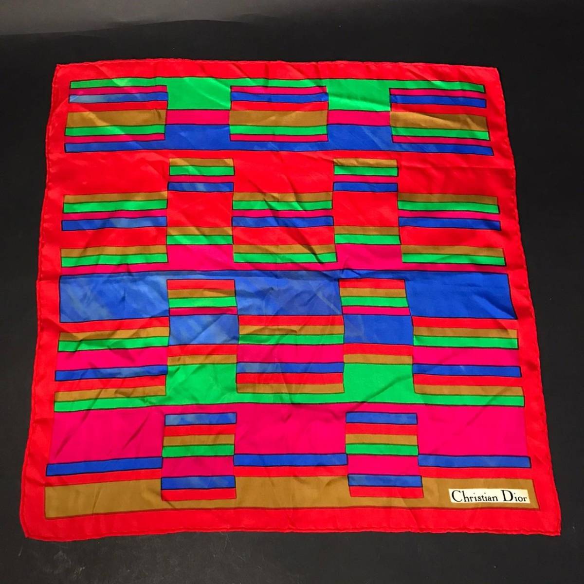 FG0721-17-3 クリスチャンディオール Christian Dior スカーフ バンダナ 赤系 50cm×50cm 60サイズ