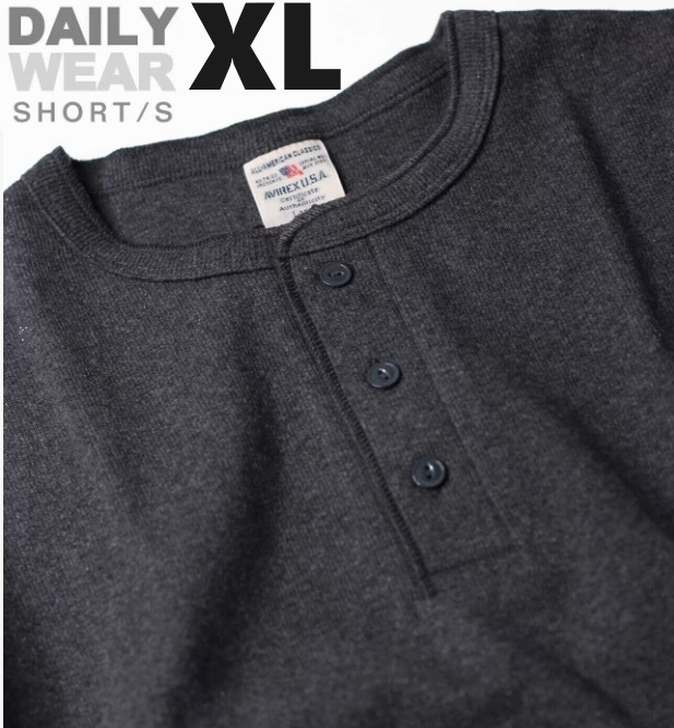 AVIREX アヴィレックス 半袖 ヘンリーネックTシャツ チャコール XLサイズ　/ DAILY RIB リブ デイリーウェア 新品 アビレックス
