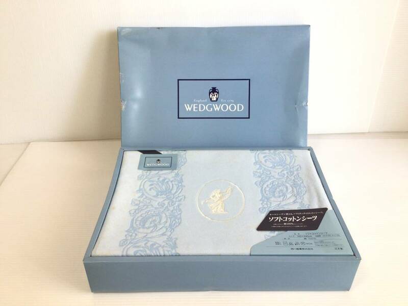 Y360 未使用　WEDGWOOD/ウェッジウッド　ソフトコットンシーツ　WW304 ブルー　140×240cm 綿100％　保管品　訳あり　箱入