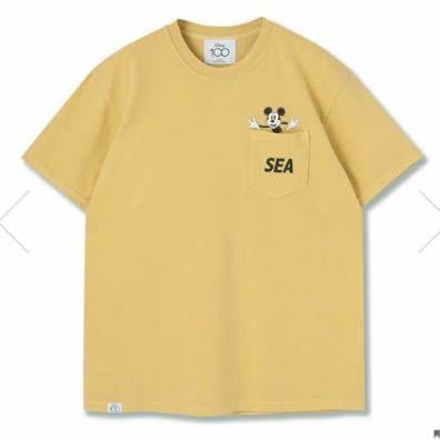 サイズS WIND AND SEA × Disney 100周年記念　ミッキーポケットTシャツ マスタード ウィンダンシー 新品未使用 国内正規品